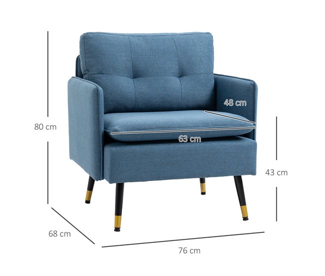Butaca de Salón Espuma, Acero, Poliéster, Madera Contrachapada Azul