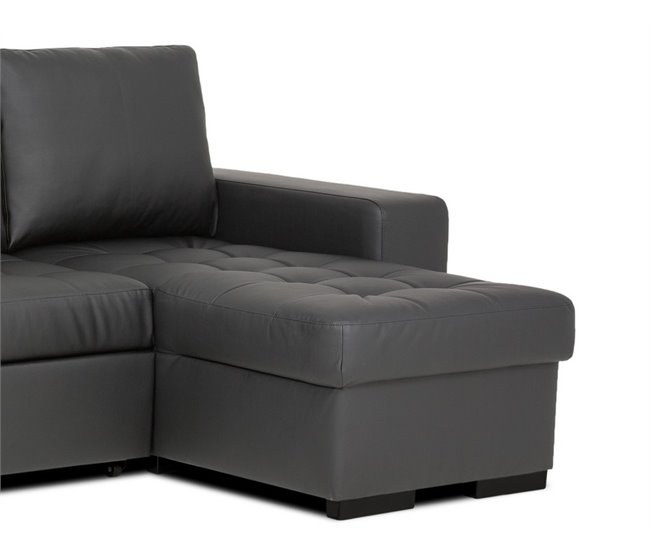 Chaise longue piel sintética con cama HARRY Negro