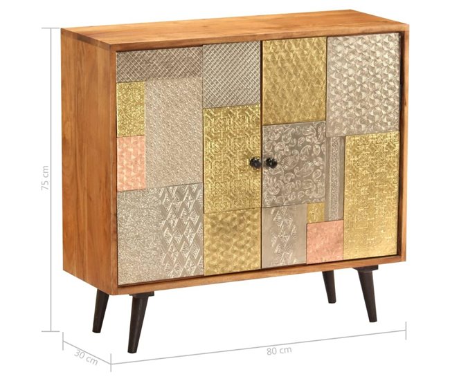 Aparador de madera maciza de acacia 80x30x75 cm con 2 puertas 4402249 Marron