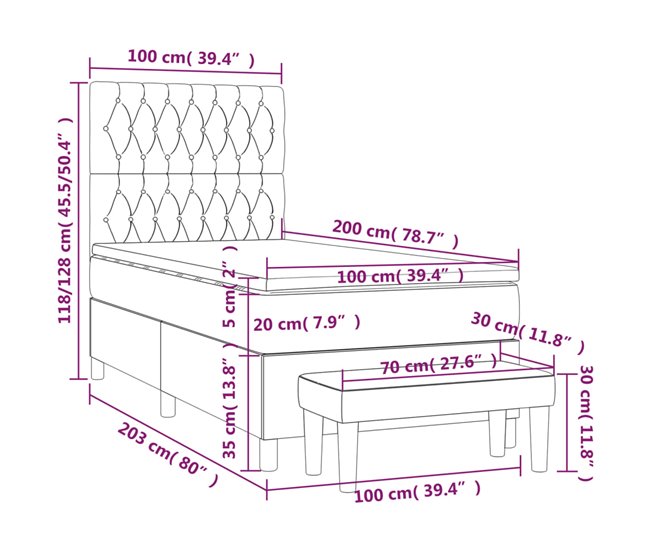 Cama box spring 100x200 Gris Oscuro