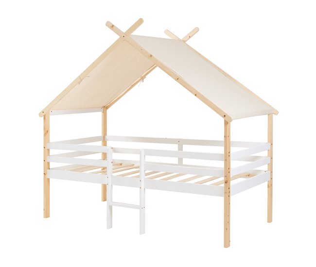 Cama infantil Surnadal con colchón pino Blanco/ Madera
