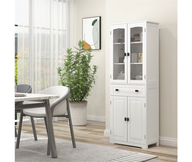 Alacena de Cocina MDF, Melamina de Madera, Vidrio HOMCOM Blanco