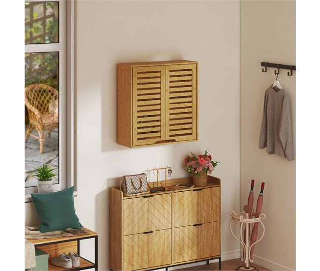 Armario de Pared Bambú HOMCOM, hogar - baño Marron