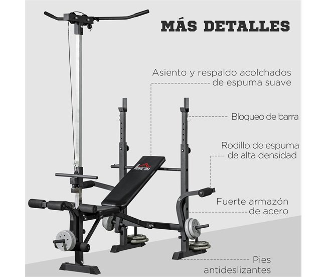 Banco de Musculación Acero, PU HOMCOM, deportes y ocio - pesas Multicolor