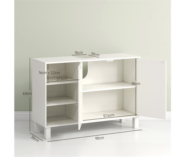 Mueble bajo Lavabo MDF, Melamina de Madera HOMCOM, hogar - baño Crudo