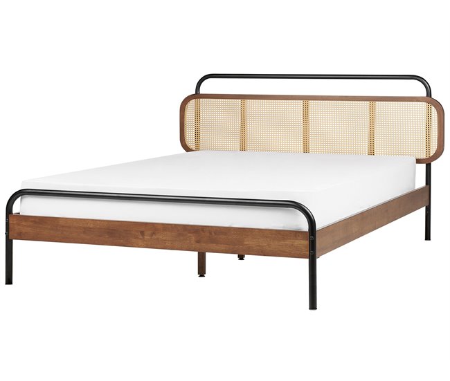 Beliani Cama Madera de caucho BOUSSICOURT 202x210 Marron