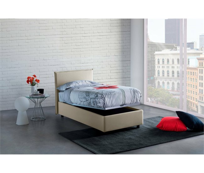 Cama individual en tela Beige