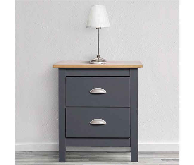 Mesita de Noche Jade de 2 cajones Gris/Roble Antracita