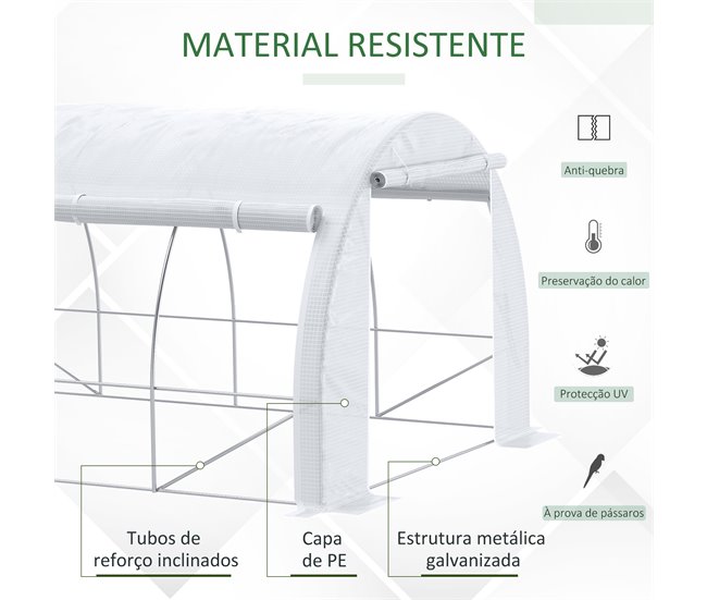Invernadero de Túnel PE, Acero Galvanizado Outsunny Blanco