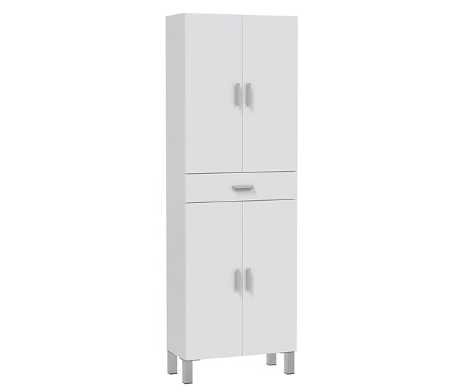 Armario baño Alan 4 puertas 1 cajón, Blanco brillo, 182 cm Blanco