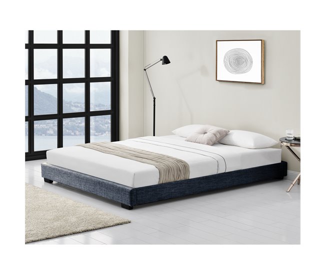 Corium Cama doble Masari con somier tapizado en piel sintética 186x214 Gris Oscuro
