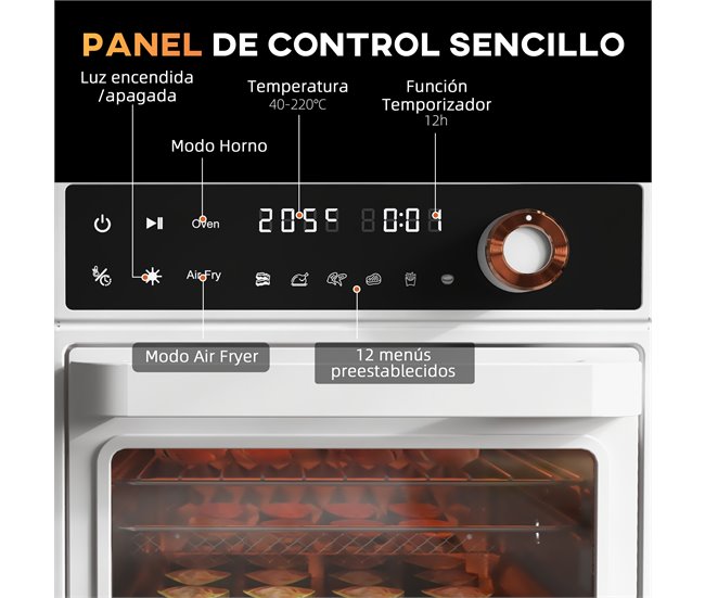 Horno Eléctrico Metal, Vidrio Templado HOMCOM, hogar - cocina Blanco