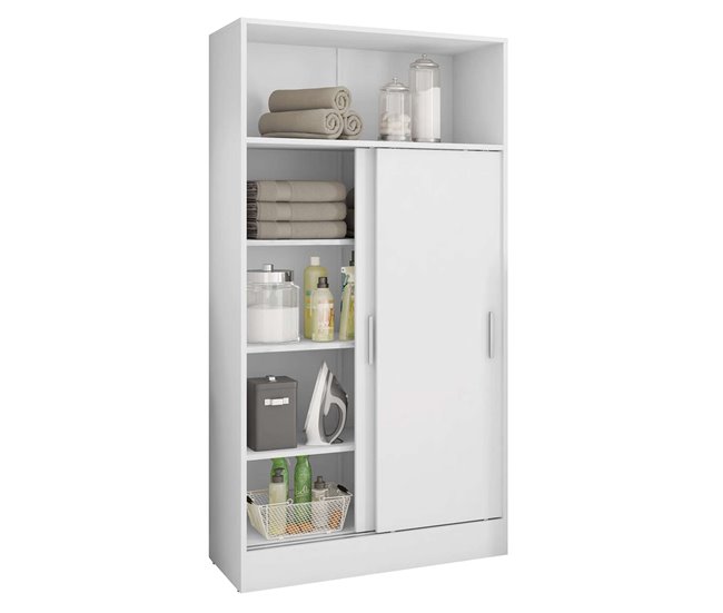 Armario Auxiliar Baño Multiusos 2 Puertas Correderas Blanco