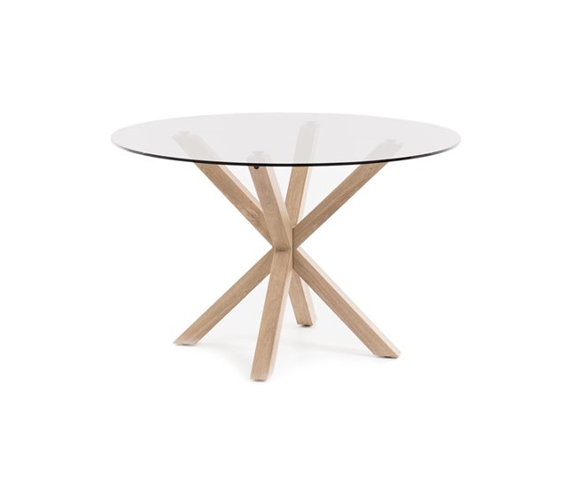 Pack Mesa Redonda de Cristal Templado + 4 Sillas Nordic 120x120 Blanco