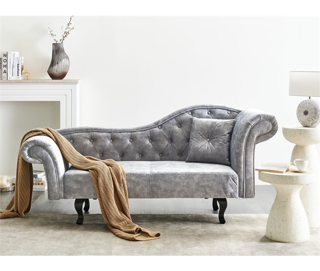 Beliani Chaise longue derecho Terciopelo LATTES Gris