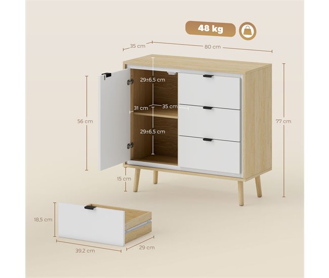 Aparador Melamina de Madera, MDF HOMCOM Blanco