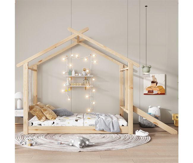 Cama cabaña de madera de pino Natural