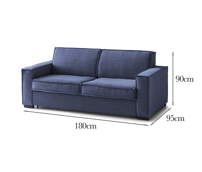 Sofá fixo de 2 lugares em tecido Azul