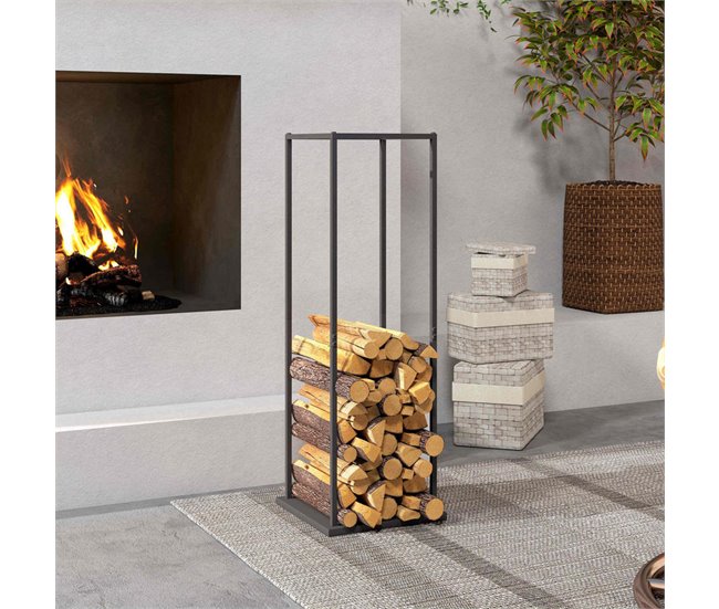 Estante para Leña Metal Outsunny, hogar - climatización Negro