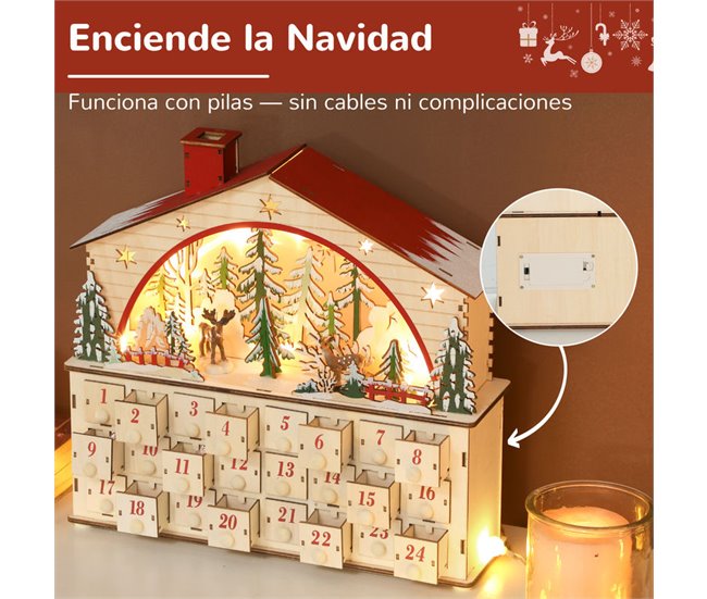 Calendario Adviento Navidad Tablero Multicapa HOMCOM Marron