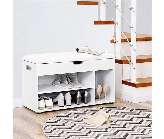Banco de zapatos con 3 compartimentos y 1 espacio de almacenamiento con asiento cómodo - H44 cm Blanco