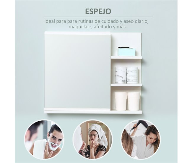Armario de Baño con Espejo Melamina de Madera y Vidrio kleankin 60 Blanco