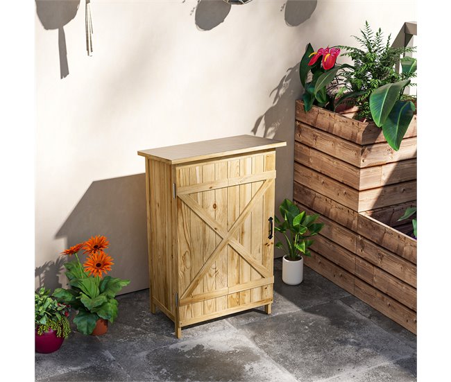 Armario de Jardín Madera de Abeto, Acero Galvanizado Outsunny Marron