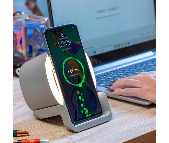 Altavoz Cargador Inalámbrico con LED Gris
