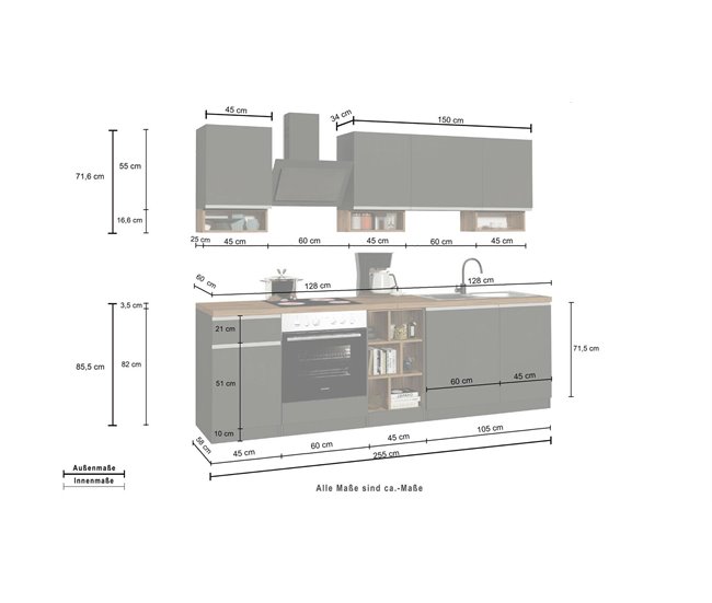 Cozinha completa com efeito madeira 255 Blanco