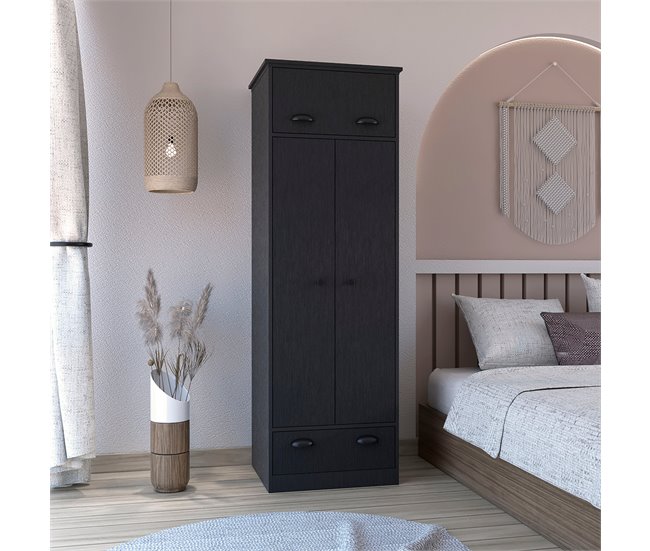 Armario falkland en melamina con 2 puertas, estantes y barra Negro