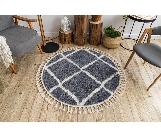 Alfombra BERBER Cuadriculado B5950 Franjas Bereber Marroquí 120x120 Gris