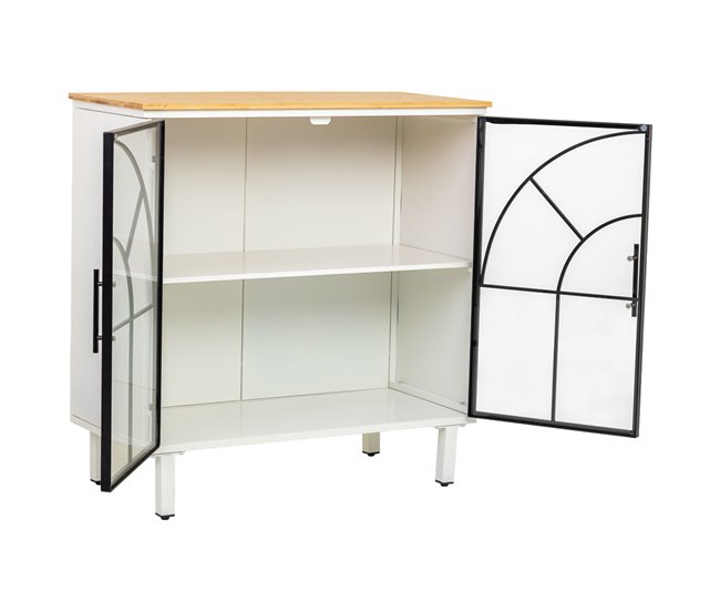 Aparador de vidrio y madera, 2 puertas Negro