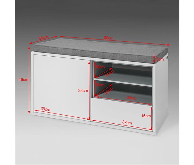Banco Zapatero con Cajones Almacenamiento FSR37-W SoBuy Blanco