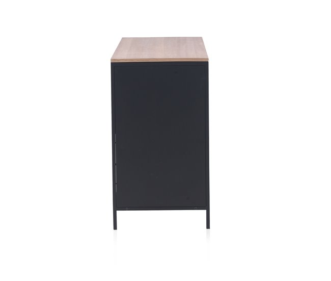 Aparador de fresno y metal negro con cajon y base de metal Negro