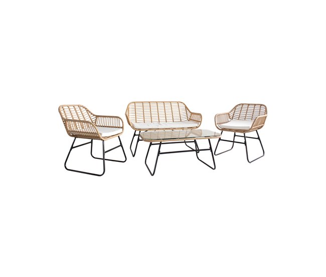 Set BORNEO sofá 2 plazas con 2 sillones y mesa natural Natural