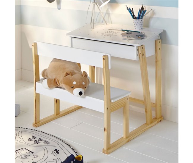 Escritorio pupitre con silla Natural/ Blanco