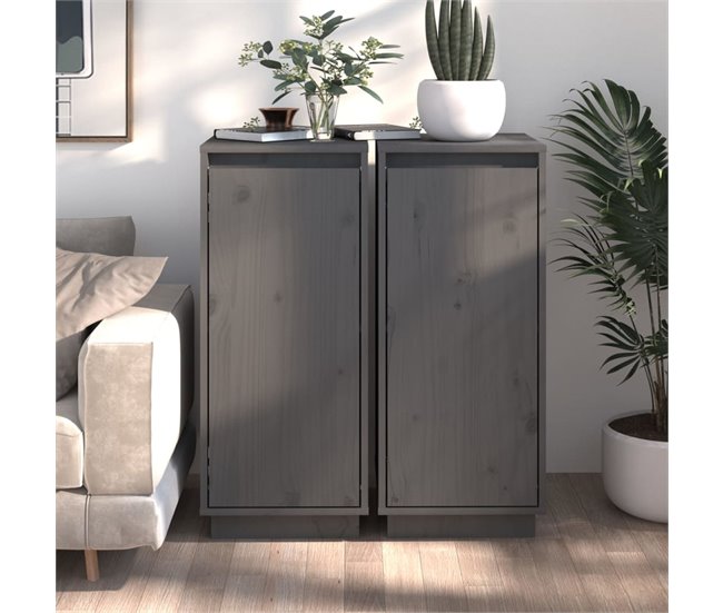 Aparador 2 uds madera maciza 31 Blanco