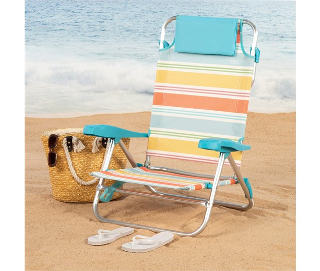 Aktive Silla plegable de playa 7 posiciones, con cojín Multicolor