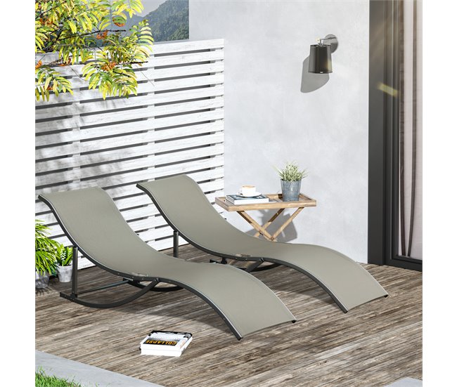 Set de 2 Tumbonas Plegables Aluminio, Texteline Outsunny Gris Claro