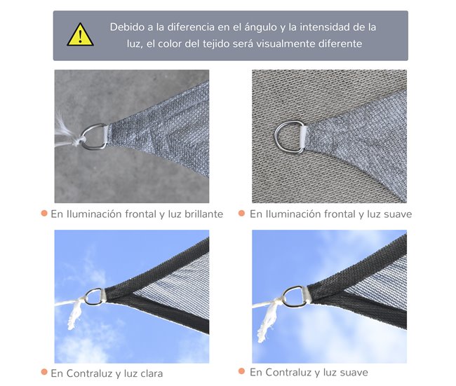 Toldo de Vela HDPE Outsunny, terraza y jardín - carpas y toldos Gris