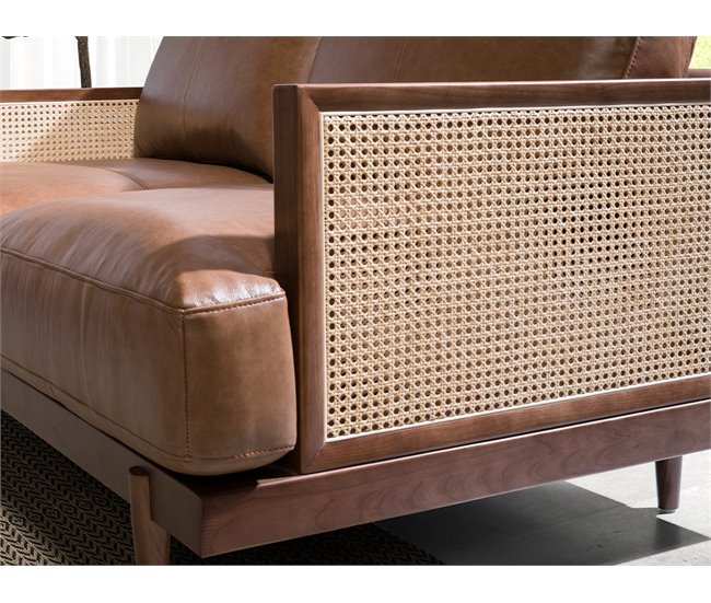 ANGEL CERDA Sofá 3 plazas piel marrón Nogal