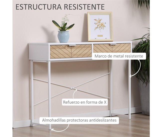 Mesa de Consola Metal, Melamina de Madera HOMCOM 100 Blanco