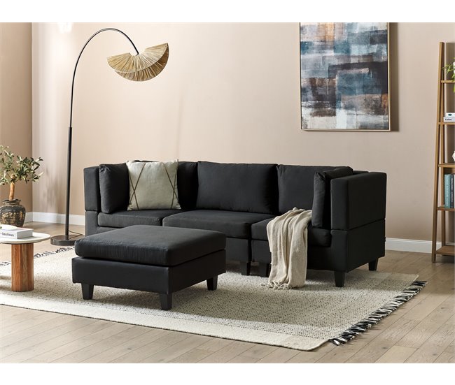 Beliani Sofá con reposapiés Poliéster UNSTAD Negro