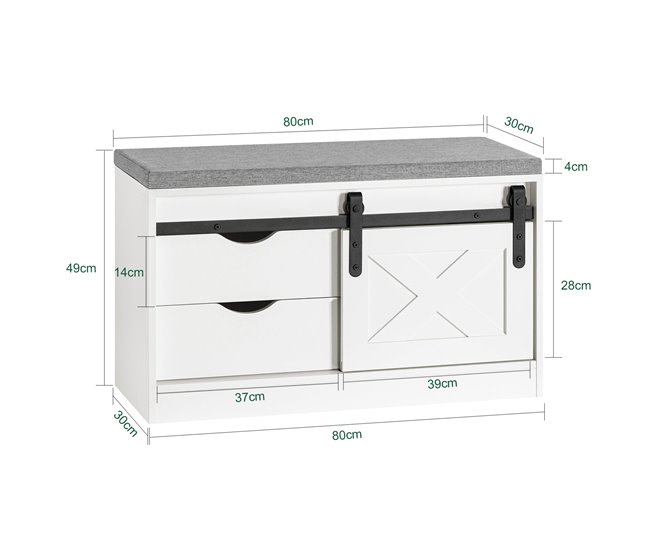 Banco Zapatero con Puerta Corrediza de Granero FSR153-W SoBuy Blanco