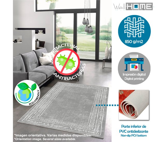Alfombra De 140 X 220Cm 220x140 Gris Claro