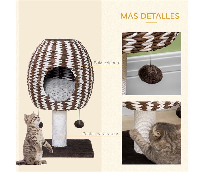 Árbol para Gatos Aglomerado de Madera, Papel, Franela de Algodón Marron
