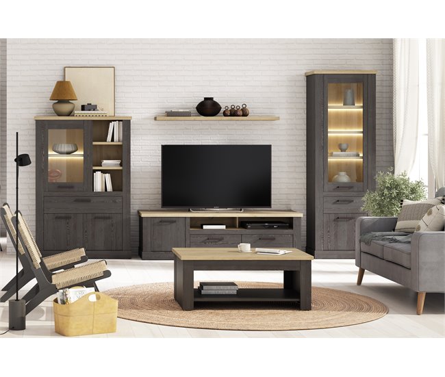 Mueble TV 1 puerta y 2 cajónes VERONA Negro/ Madera