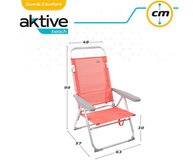 Silla baja reclinable aluminio coral Aktive Naranja