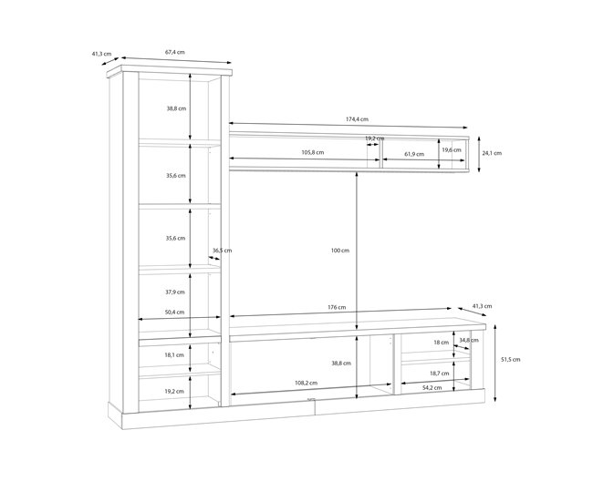 Compacto tv de 241,6cm blanco y roble VERONA Blanco/ Madera