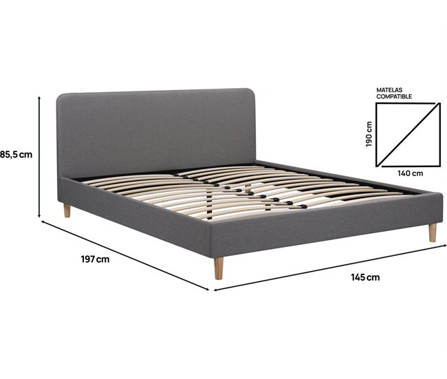 Cama doble de tela 145x197 Gris